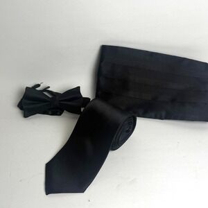Black 100% Silk Tuxedo Set Necktie Bow Tie Cummerbund Fabio Fazio/Jos. A Bank